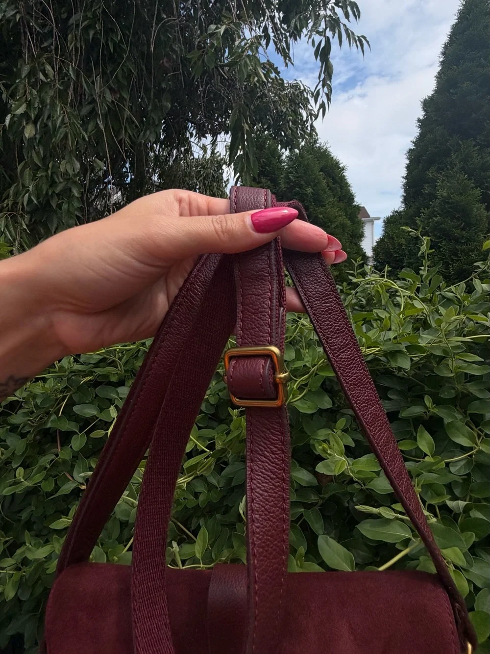 Fossil Kinley Burgundy Leather & Suede Crossbody Bag Boho Coquette Flap Purse